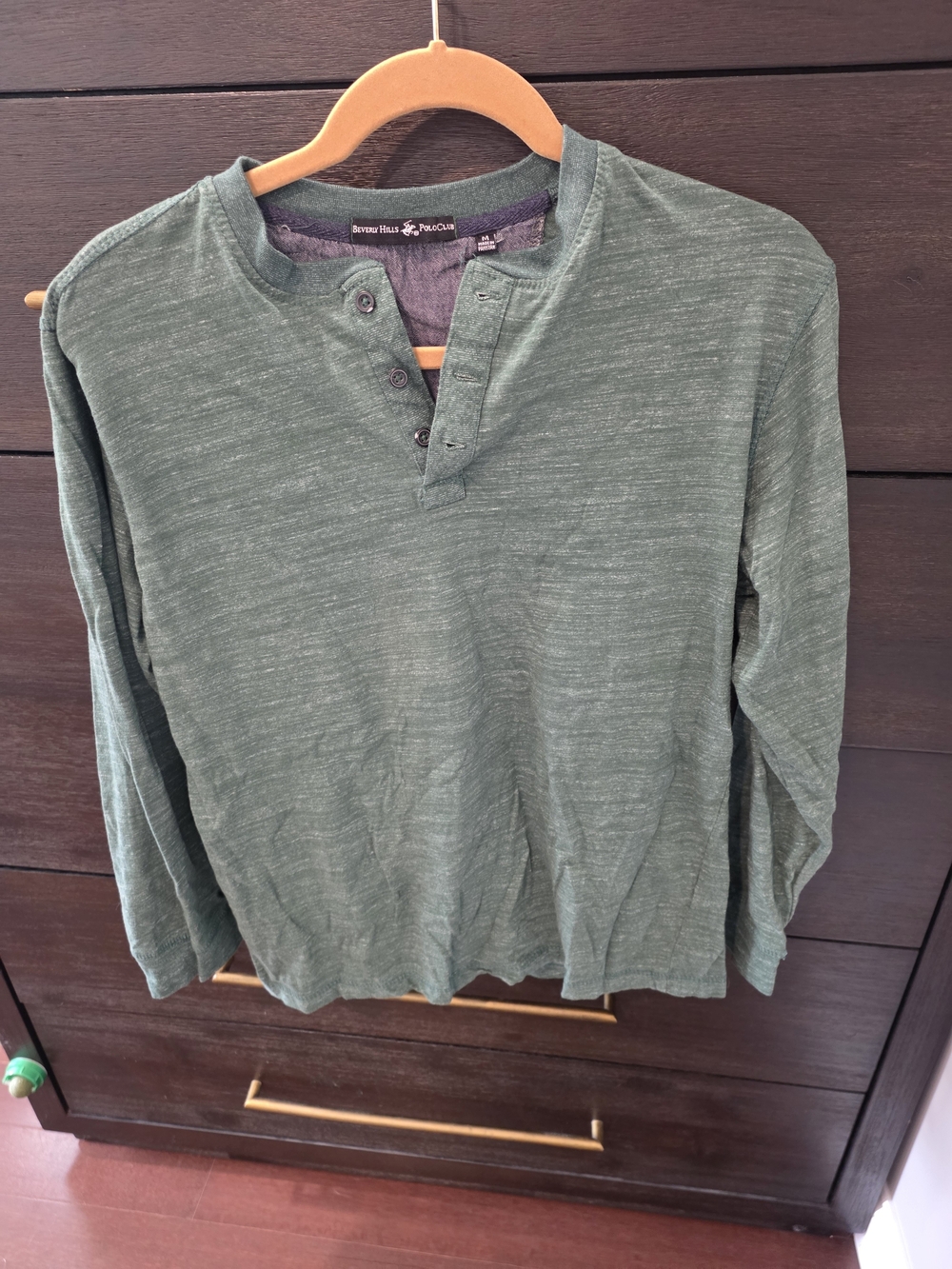 Beverly Hills Polo Club Men's Long Sleeve Henley - Green Heather